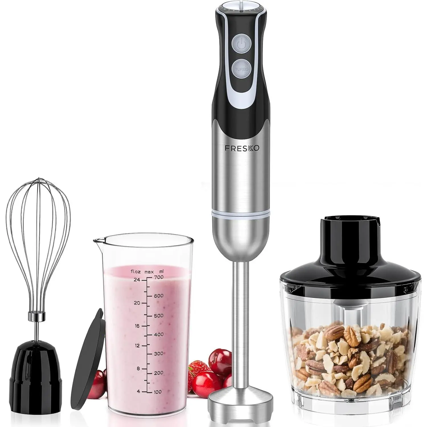 Immersion Blender Handheld, Stainless Steel Hand Electric Stick Mixer with 12-Speeds & Turbo Mode, Powerful 500W Emulsion Blender with Beaker, Chopper & Whisk for Smoothie, Puree, Baby FoodGift