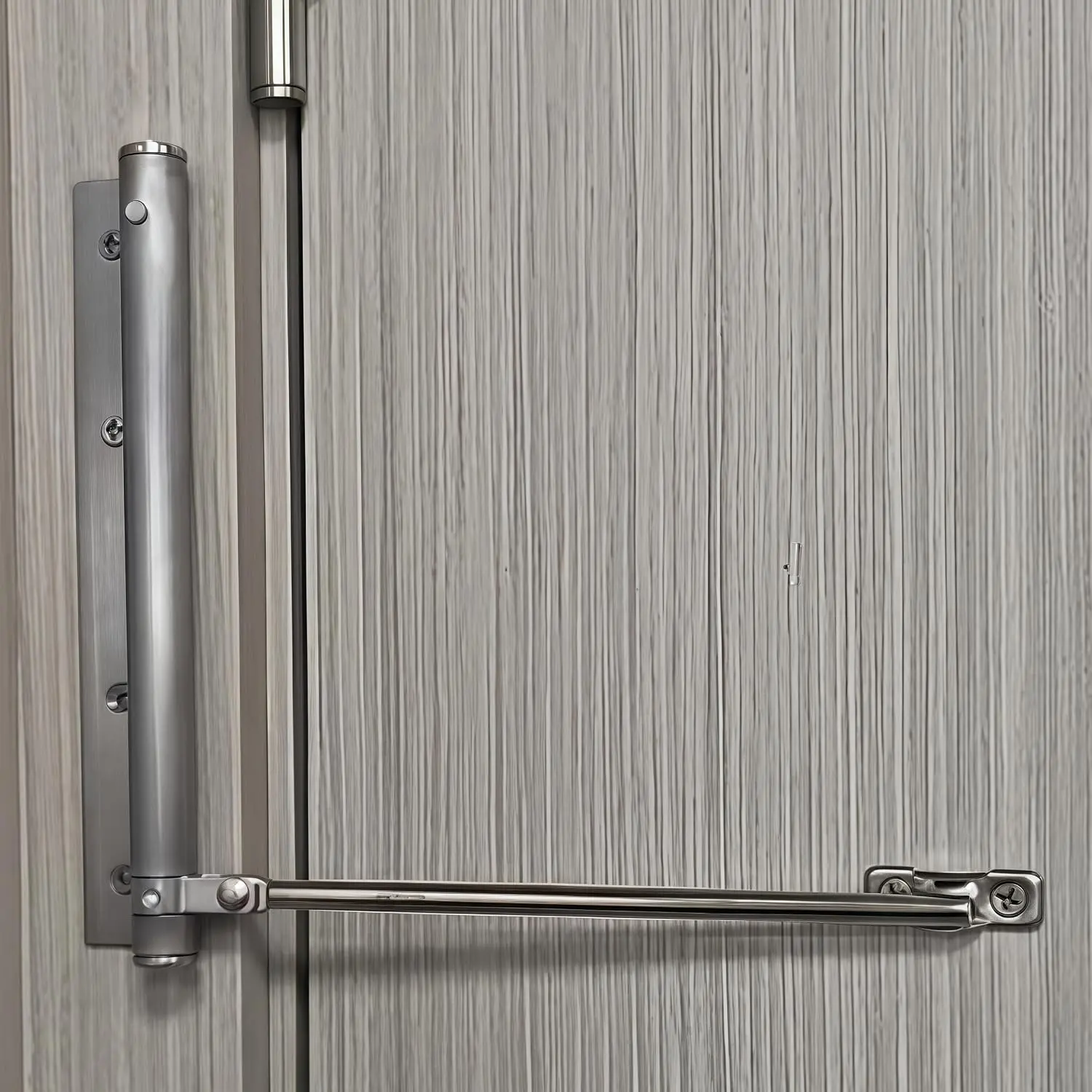 Automatic Door Closer for Lightweight Doors < 100 lbs | 150° Angle Spring Self Closing Hinges | Adjustable Catch Speed | Stainless Steel Soft Close Auto Top Latches | with Arm, Screw, Wrench |