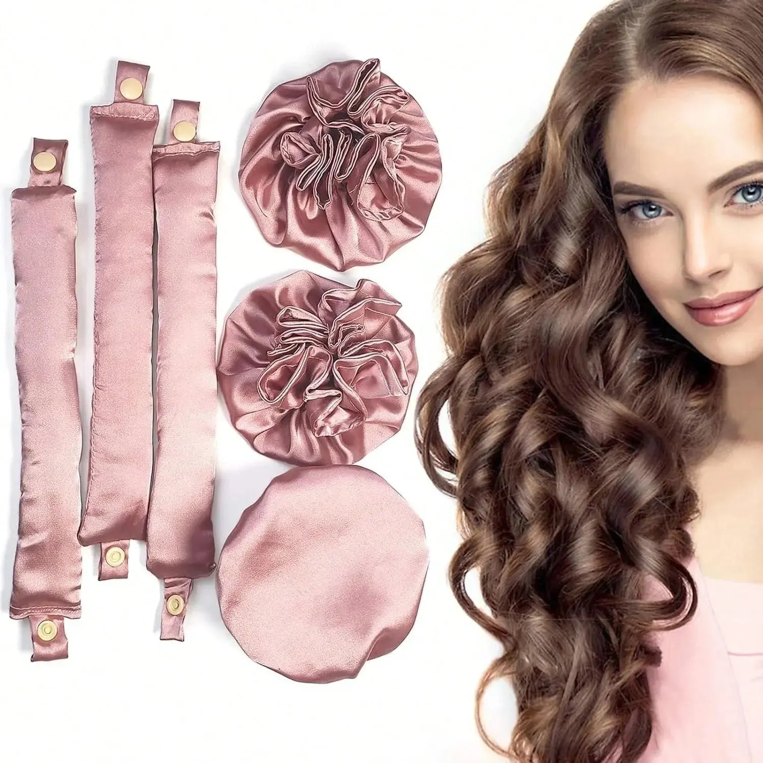 3pc Satin Heatless Curling Rod with Hair Caps, Heatless Curlers, Soft Overnight Curling Rod Headband for Long Hair, DIY Hairstyling Tools