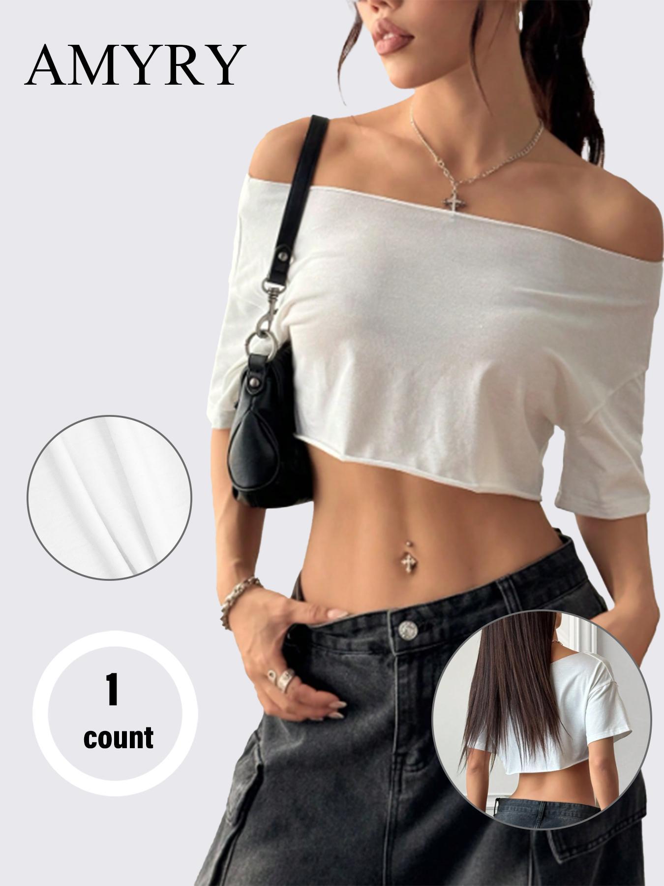 Women's Solid Color Off the Shoulder Tee, Casual Fashion T-shirt for Daily Wear, Ladies Clothes for Summer