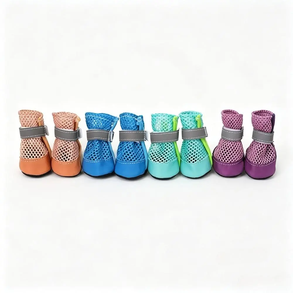 Side-Zipper Mesh Dog Booties for Walking, Breathable Paw Protectors with Non-Slip Sole & Reflective Strap for Dogs & Cats, Paws