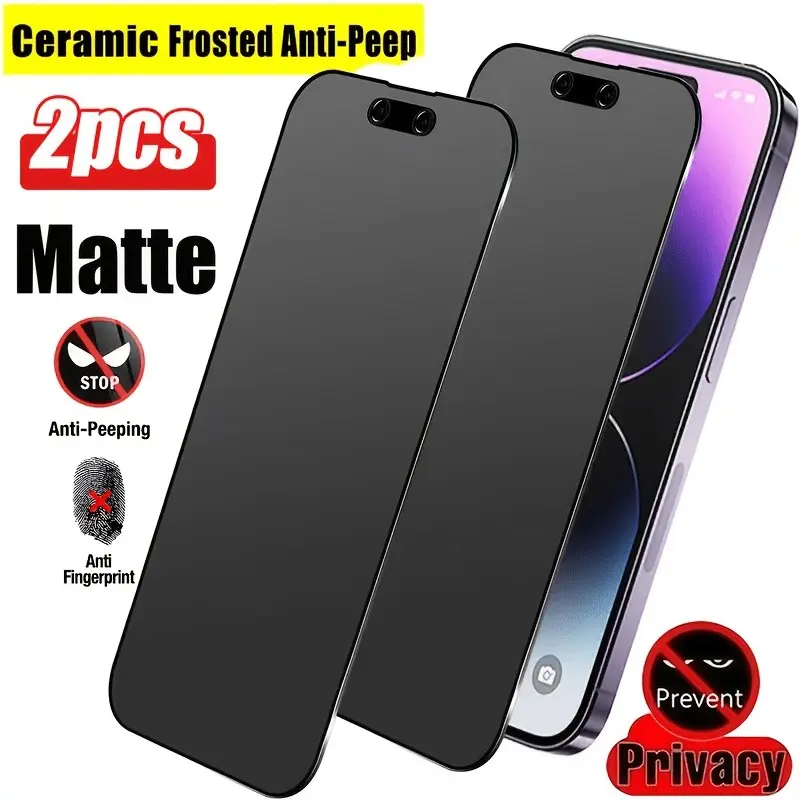 Two-Pack Matte Ceramic Privacy Protective Cellphone Screen Protector for iPhone 17/16/15/14/13/12/11/x/XR/XS Max, Anti-Spy, Anti-Glare, Full Coverage
