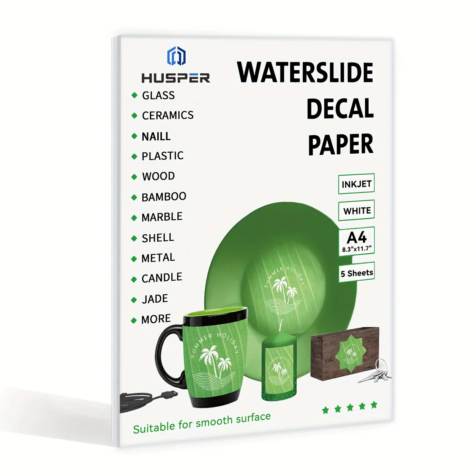 A4 Inkjet Clear Waterslide Decal Paper, 5 Sheets, 21.08×29.72 Cm, Clear Glossy Water Slide Transfer Printable Paper for Crafts, Mugs, Glasses