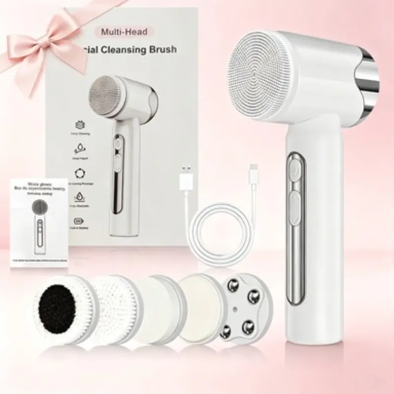 Rechargeable Electric Facial Cleanser Brush, 6 Replaceable Heads, 3 Speed Modes, Ipx7 Waterproof, Type-C Fast Charging, Gentle Exfoliation
