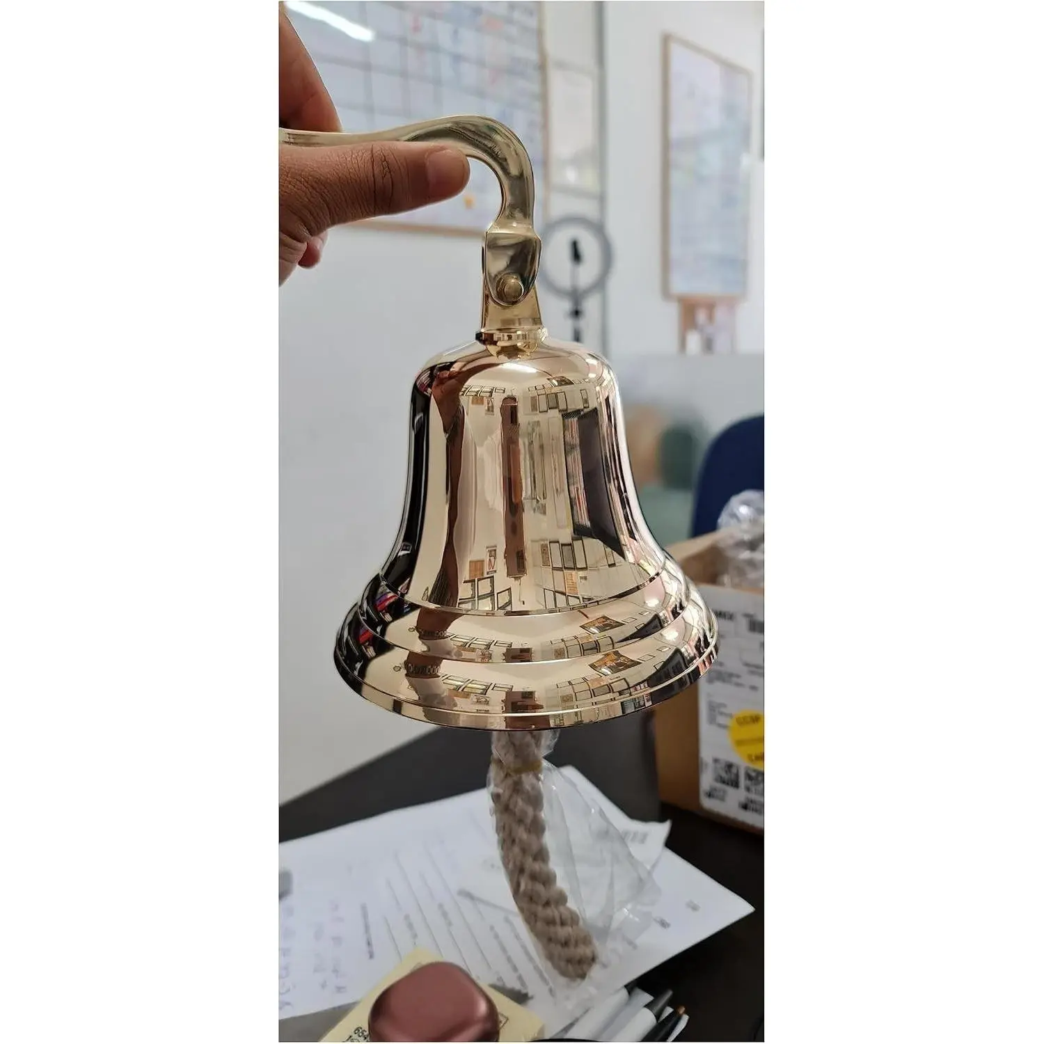 Solid Brass Wall Mounted Ship Hanging Bell for Reception, School, Outdoor, Indoor, Dinner & Chruch - 6 Inch