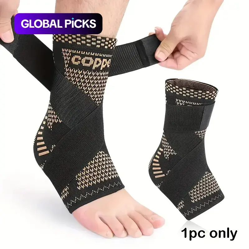【Black Friday】Copper-Infused Compression Ankle Brace with Strap, 1 Count Adjustable Breathable Ankle Support, Sports Ankle Protector for Outdoor Activities, Running, Climbing, Cycling #GLOBAL PICKS