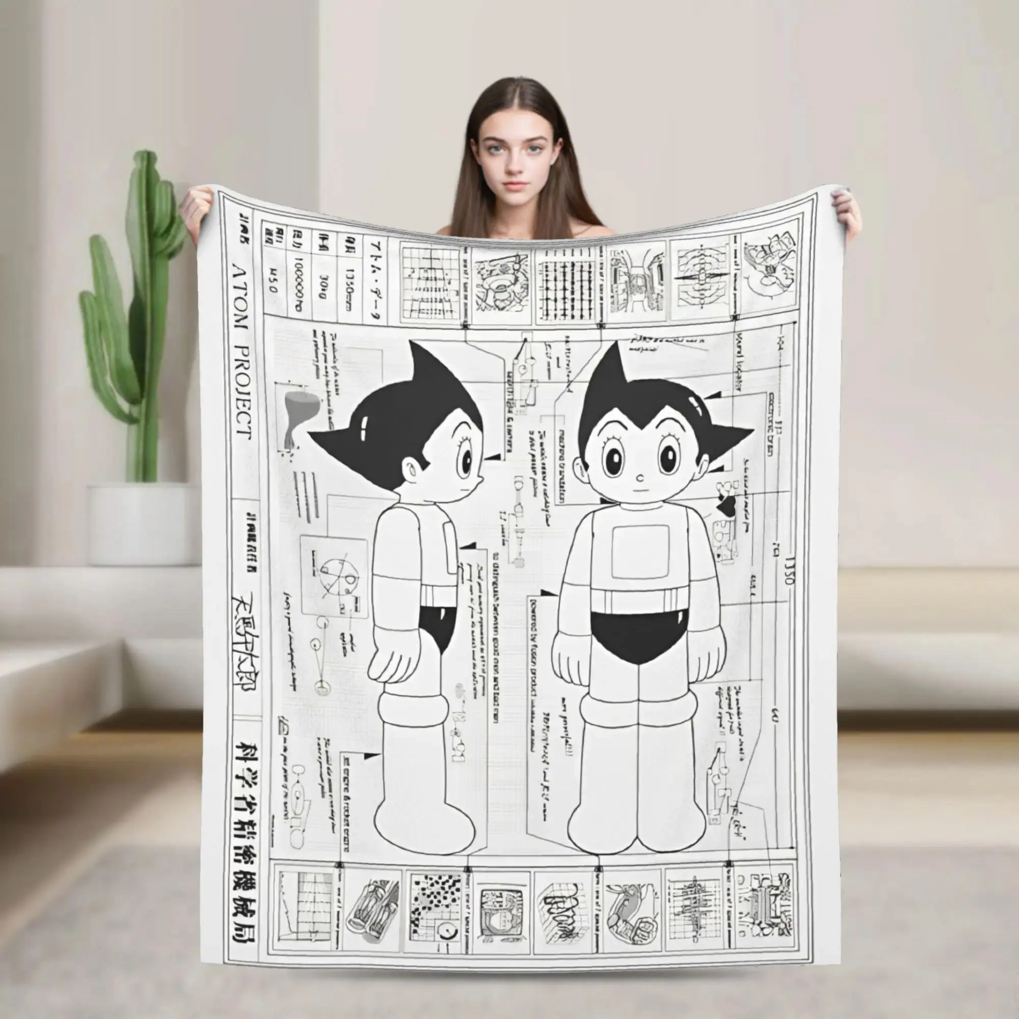 Astro Boy Blueprint Anime Fleece Blanket – Soft Cozy Throw for Air Conditioning Room and Summer Use