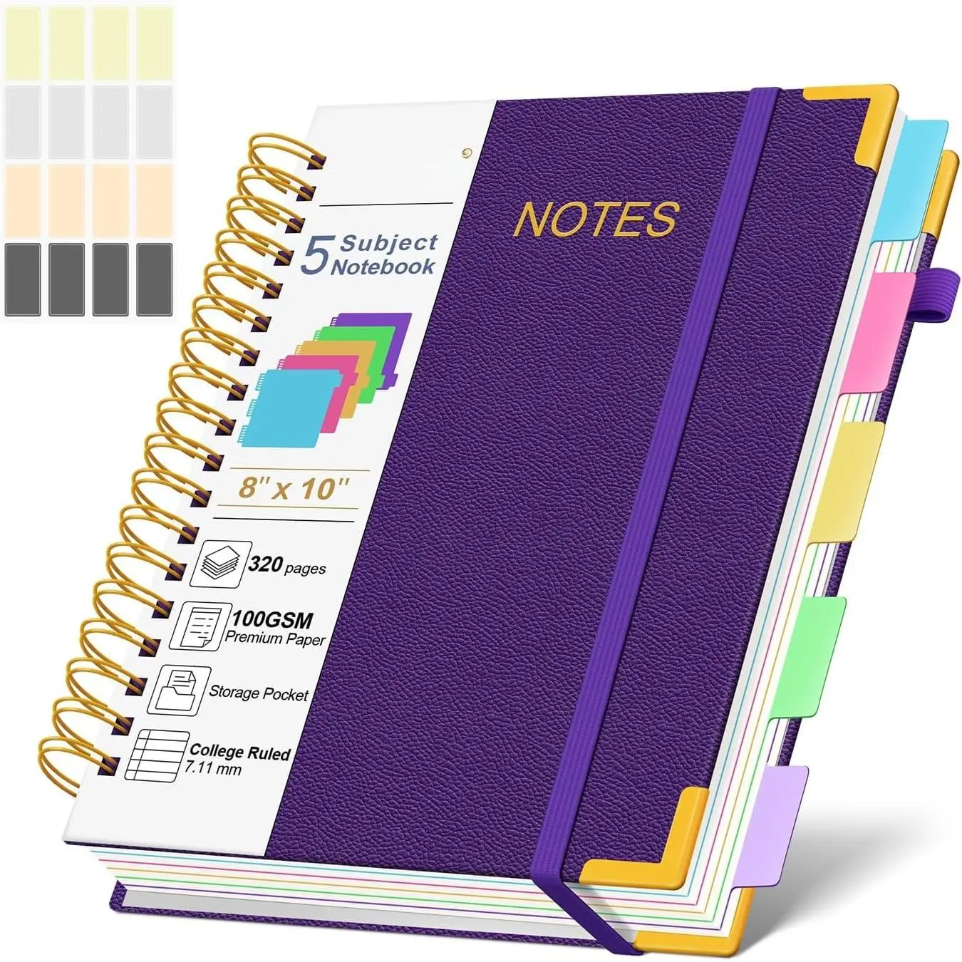 Hardcover Spiral Notebook Journal with Removable Dividers Tabs | 320 Pages, 5 Subject Notebooks College Ruled, 8"x10" Large B5 Leather for Work & School, Lined Journal for Women