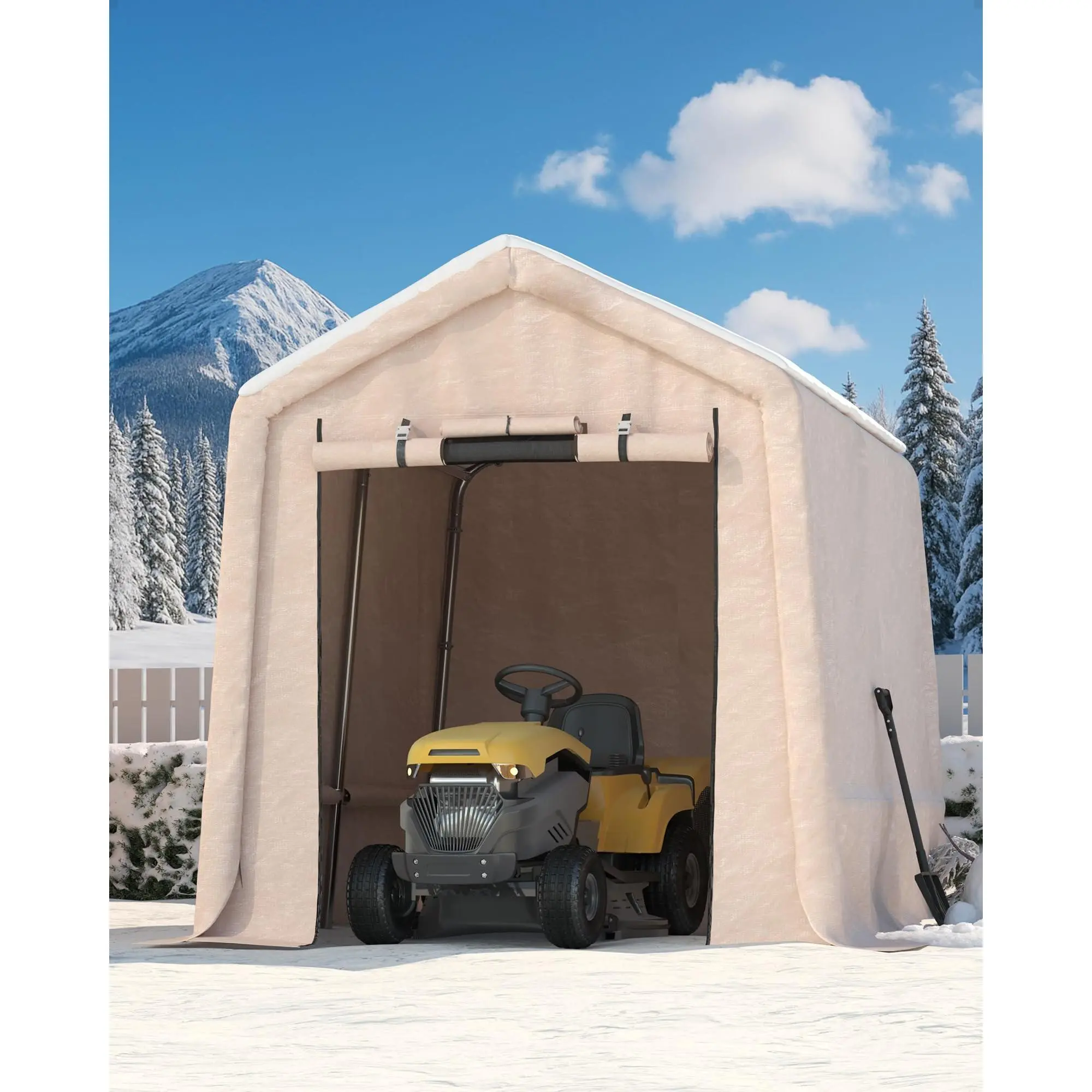 7x10 ft Heavy-Duty Portable Storage Shed – Roll-Up Zipper Door & Vent, 240g Waterproof & UV-Resistant Carport Shelter for Motorcycle, Firewood & Tools
