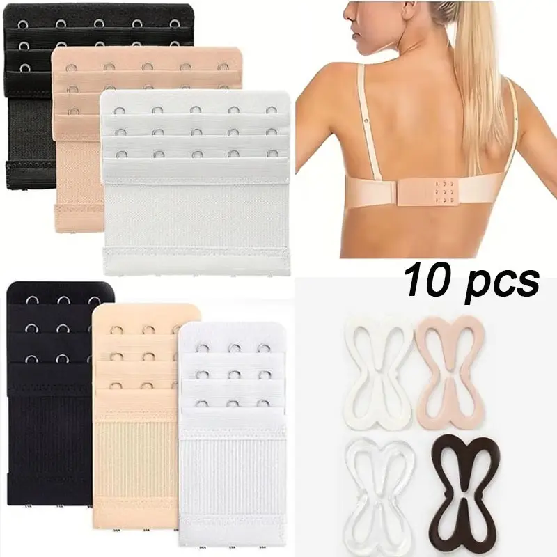 10 Pcs Bra Extenders, 3 Hooks/5 Hooks Comfortable Adjustable Elastic Bra Straps, Universal Fit, Peach Color, Women's Bra Accessories