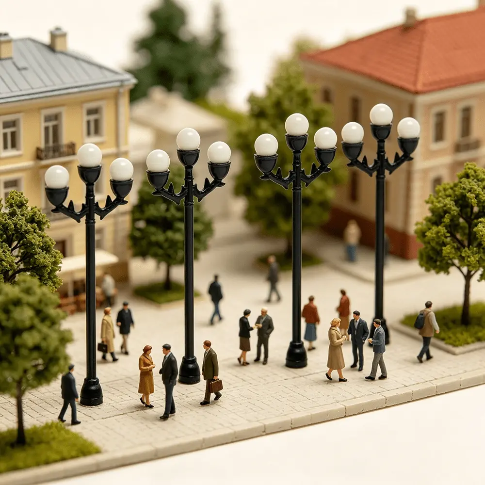 4pcs Miniature street lamp model, Micro Landscape Decoration Without Lighting Function, can be used for building scenes on town streets and street corners, enhancing the realism and detail of the scene