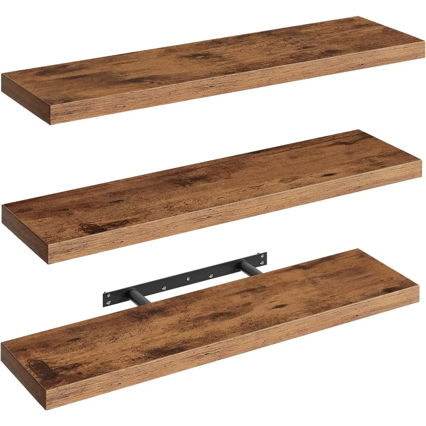 Floating Shelves for Wall, 1.5" Thick Wall Shelf Set of 3 with Invisible Brackets, L31.5 x W7.9 Hanging Shelves Farmhouse Home Decor for Bathroom, Living Room, Bedroom, Rustic Brown 8301BJP3BF