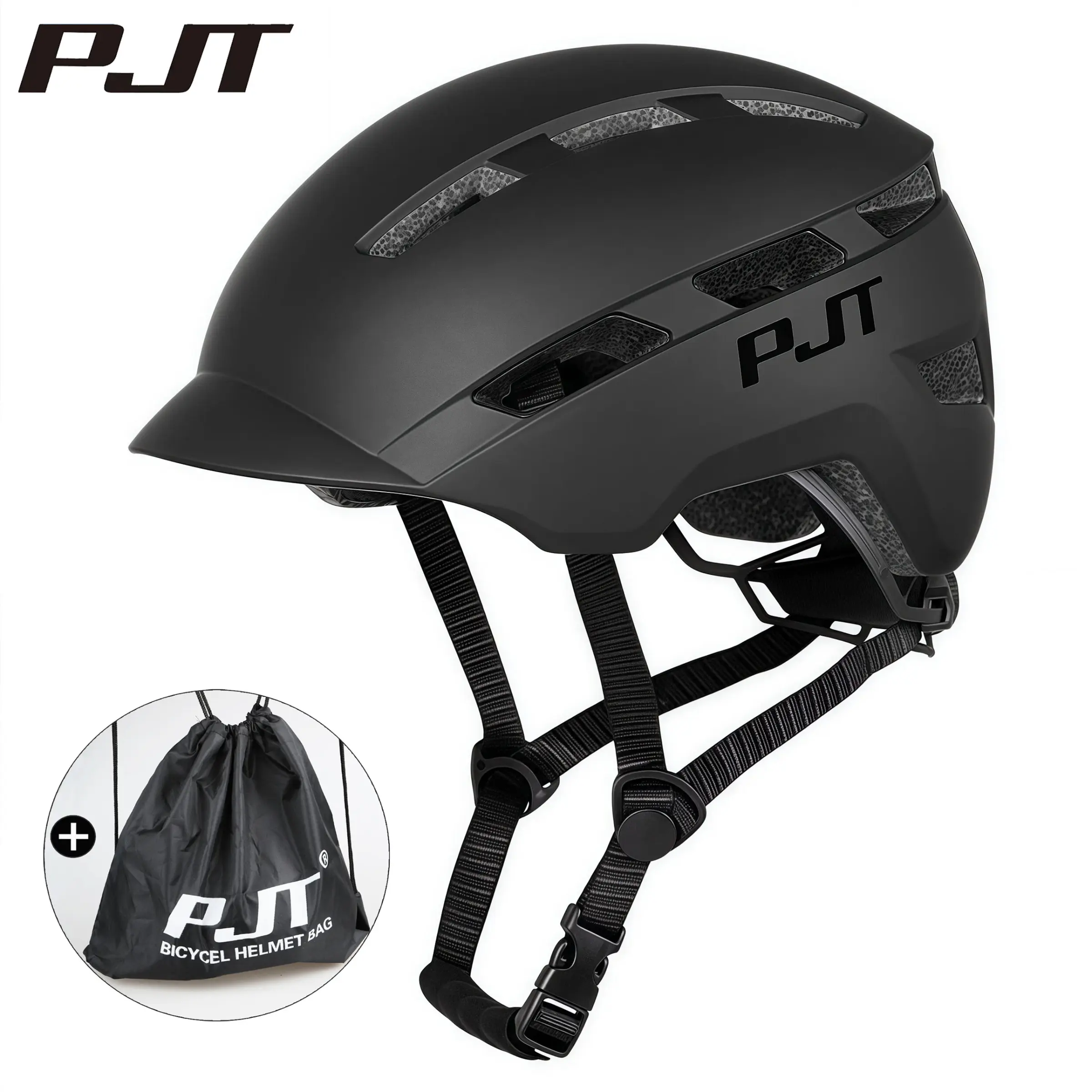 Pjt 1pcs Casual Bike Helmet with Integrated Brim, Adjustable Road Cycling Helmet, Thick Padding, 56-61cm Head Circumference, Multi-Scene Use