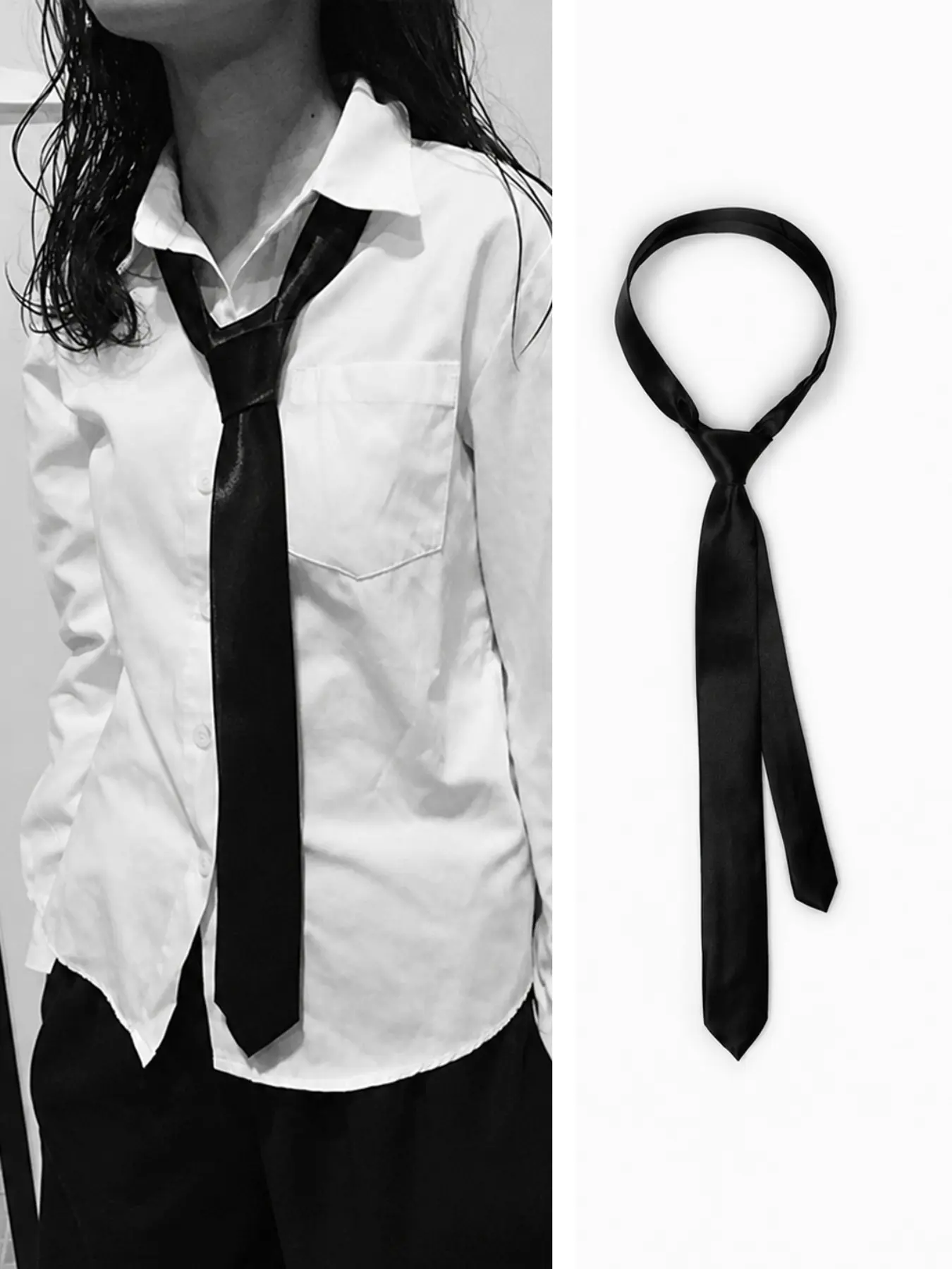 1pc Unisex Black Skinny Tie, Korean Y2K Preppy Solid Color Neck Tie, Classic Formal, Casual Elegant Tie for School Uniform, Office, Wedding, Graduation, Business, Streetwear Outfit Accessories
