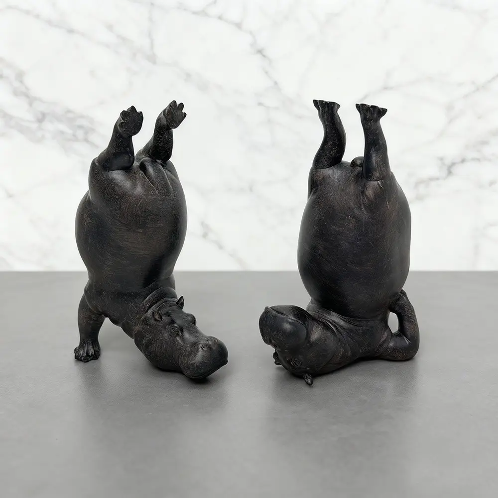 2PCS Handstand Hippo Resin Ornaments, Funny Hippopotamus Sculpture Crafts, Decorations for Bookshelves and Desks, Ideal for Home, Office and Living Room Display