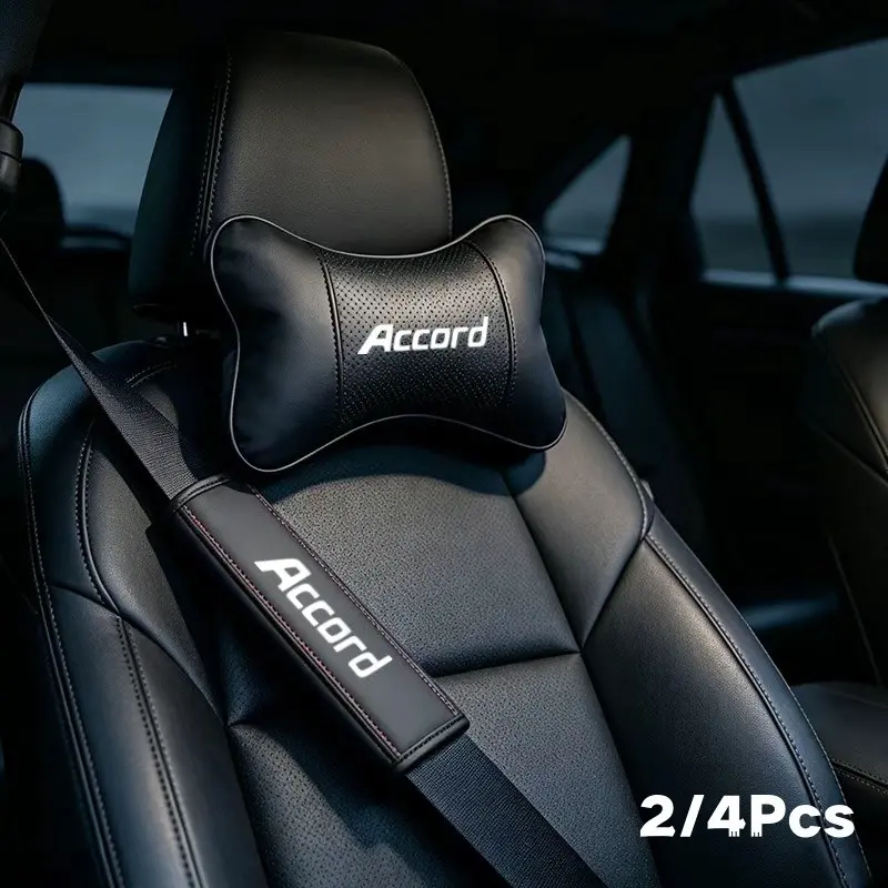 2/4pcs PU Leather Car Headrest Cushion, Neck Pillow Seat Cover, Seat Belt Shoulder Pads, for Honda Accord, Automotive Car Interior Accessories