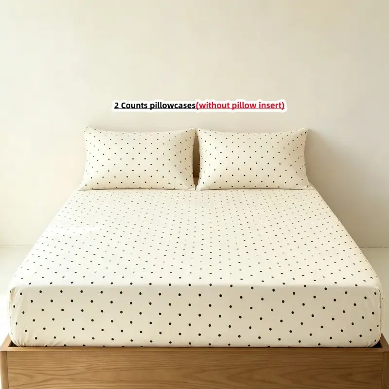 3pcs Polka Dot Fitted Sheet Set, Includes 1 Fitted sheet and 2 Pillowcases, Elastic Band for Easy Fixing, Mattress Protector