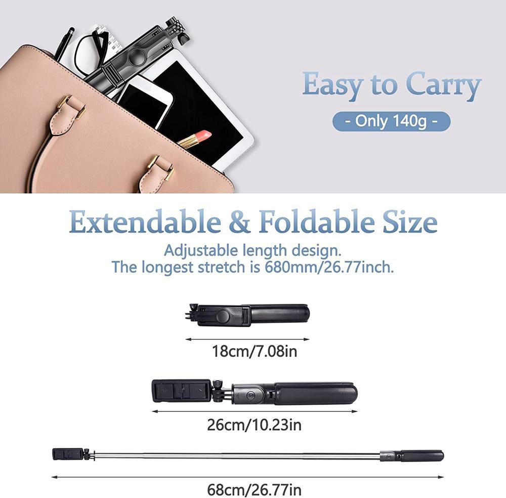 3In1 Bluetooth Wireless Selfie Tripod With Fill Light Shutter Remote Control Portable Foldable Monopod