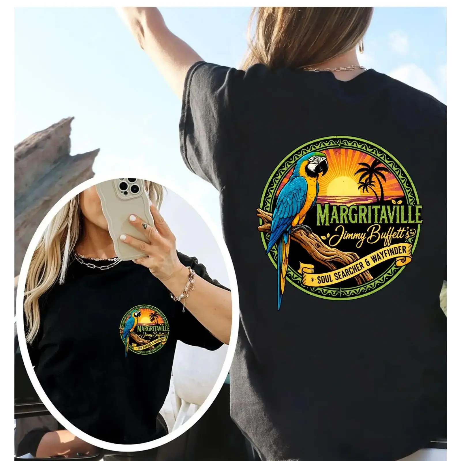 New Jimmy Buffett Margaritaville Graphic Short Sleeve Shirt Vintage 80s Music Theme Fan Apparel Casual Daily Outfit Beach Vacation Party Wear Ideal Gift for Music Lovers Diehard Fans Suitable for Men Women Adult Wear ****
