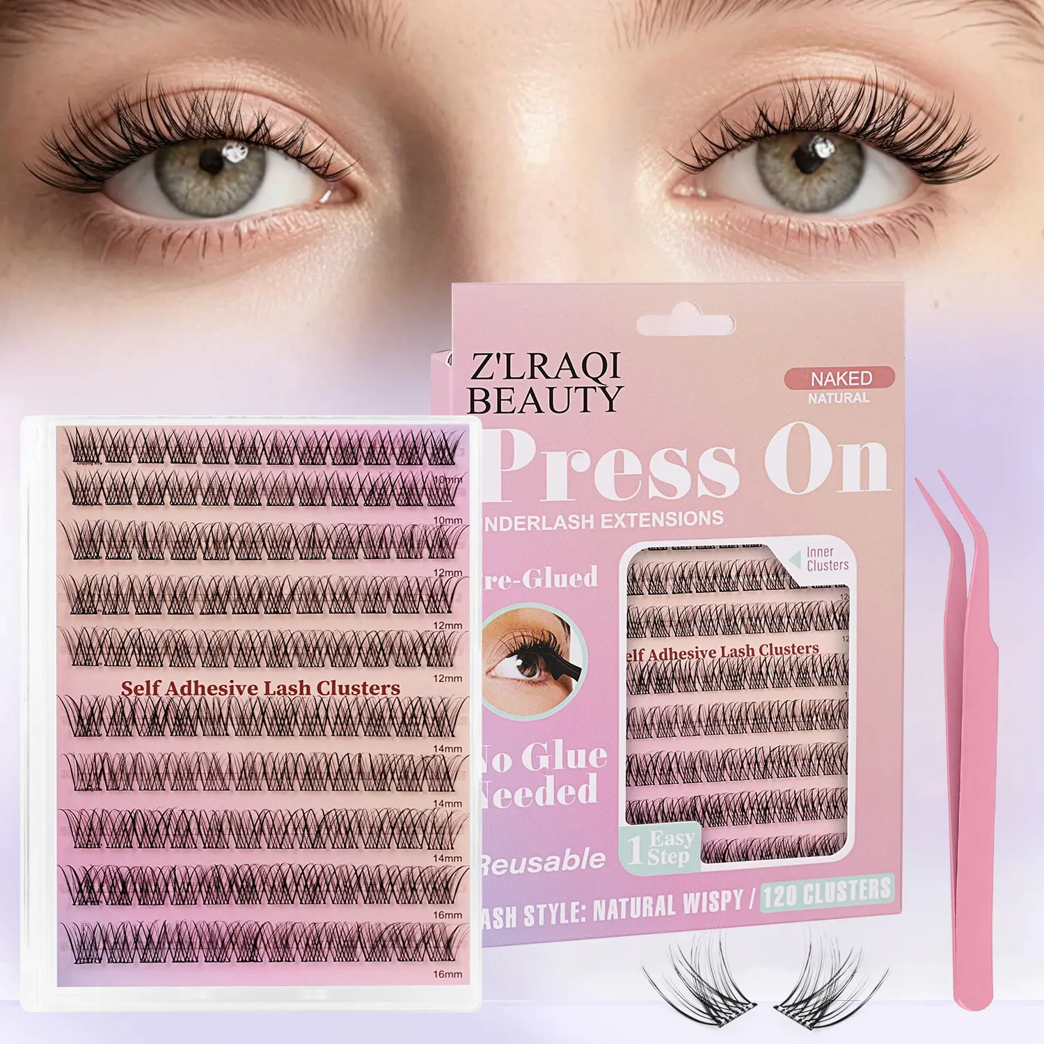 Glue-Free Eyelash Kit, 120 Pcs Large Capacity False Lashes Set, Flower Shape Eyelashes with Tweezers, Wholesale Available