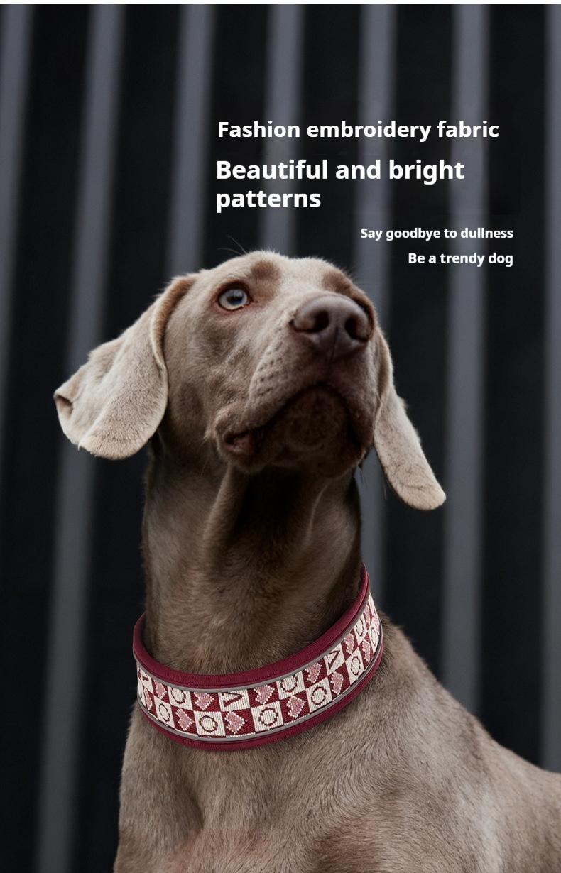 Boho Western Dog Collar, Adjustable Breathable Padded Pet Collar with Reflective Thread for Medium Large Dogs