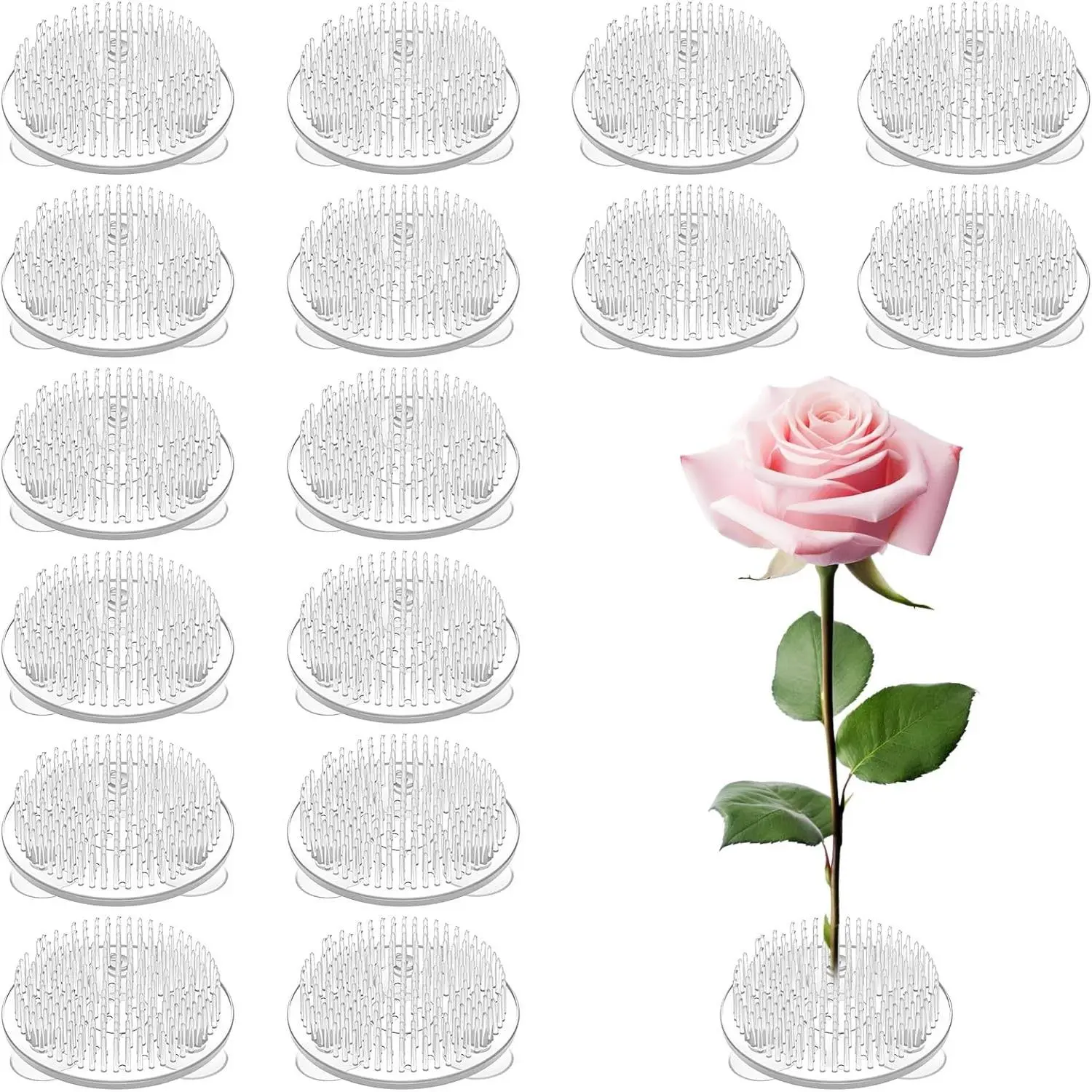 16 Pcs Plastic Flower Frogs, 2.75 In Floral Arrangement Pin Holders with Suction Cups, Decorative Vase Accessories for Wedding & Home Decoration