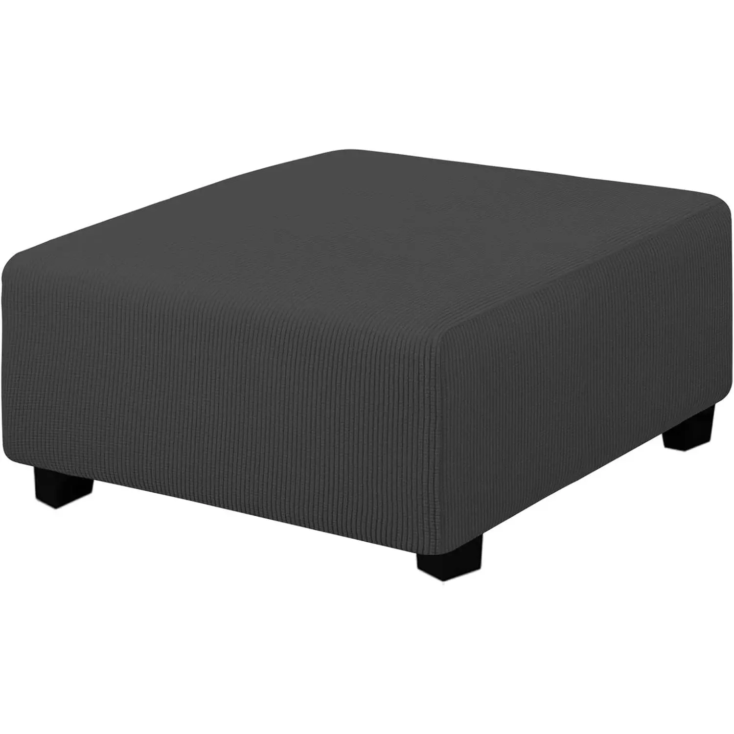Polyester Blend 1-Piece Stretch Square Ottoman Cover - 40x40x15 in, Fits XL Ottomans, Footrest Cover, Indoor Use, Folding Storage Stool Furniture Protector, Soft Elastic Bottom Slipcover, Dark Grey, One-Piece