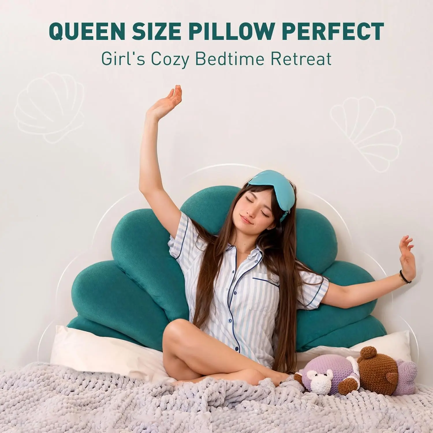 Floral Shell Headboard Pillow, Petal-Shaped Soft Bed Backrest Cushion, Skin-Friendly Fabric Decorative Support Pillow for Kids, Teens & Girls Bedroom Makeover