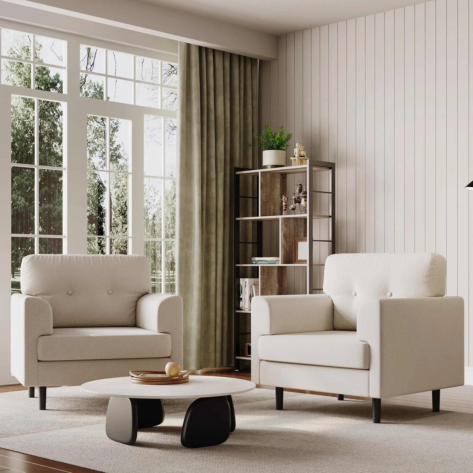Garvee Ergonomic Wide Armrest Accent Chair - 38 Inch Linen Upholstered Reading Chair with High-Density Foam for Ultimate Comfort - Modern Single Seater for Living Room, Office & Bedroom (Beige)