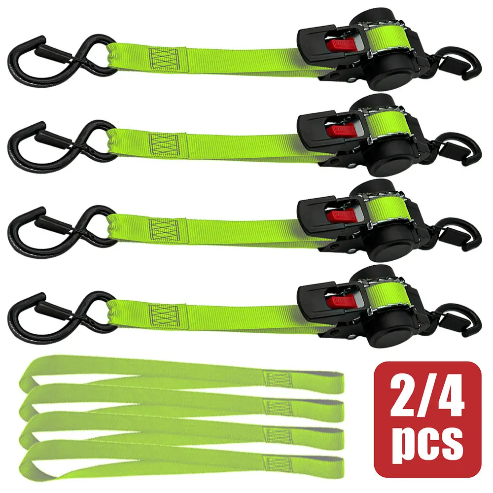 Heavy Duty Ratchet Tie Down Straps, 1" x 11ft, 1500 LB Breaking Strength, for Motorcycle, Moving Appliances, Lawn Equipment, Green