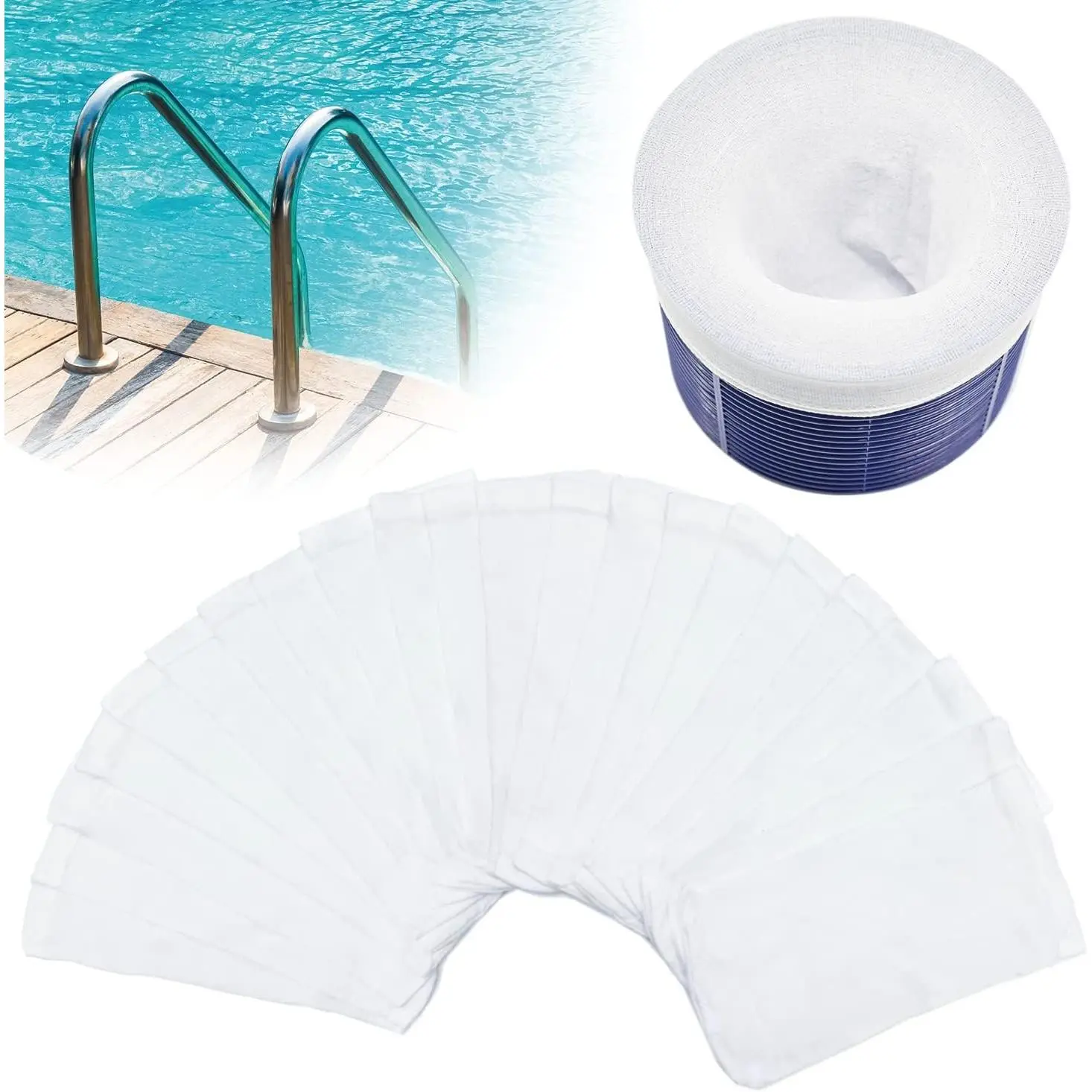 Reusable Pool Socks, 100-Pack Skimmer Basket Socks for Above Ground and Inground Pools, Reusable Socks