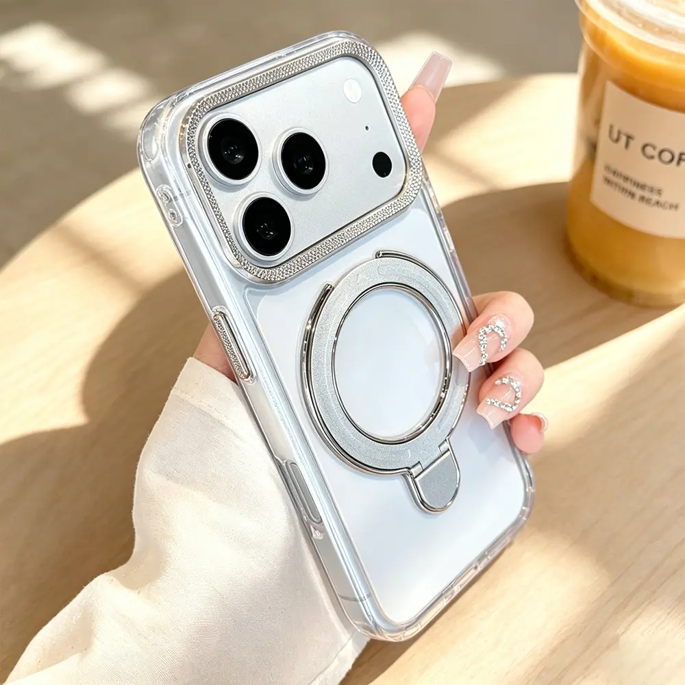 Luxury Phone Case for iPhone 17 Pro Max with Invisible Ring Stand, [1 Screen Protector Included] Compatible with Magnetic Wireless Charging, Clear Bumper Shockproof Military-Grade Protective Phone Cover for Men Women Girls