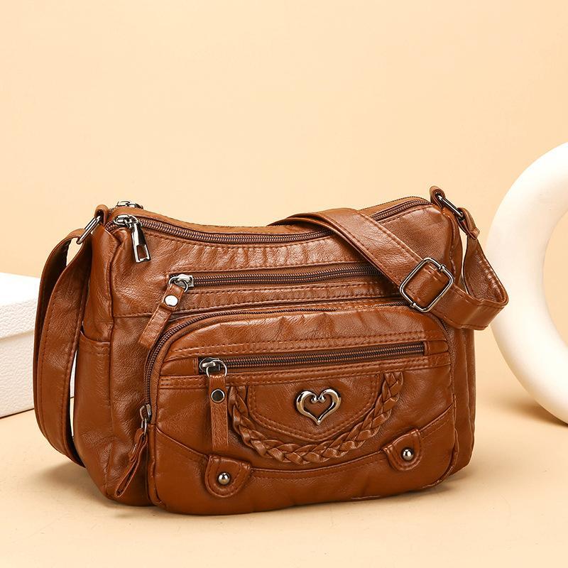 Women’s Genuine Leather Crossbody Purse - Heart-Shaped Pattern, Multiple Pockets, Spacious Interior, Stylish Versatile Purse Shoulder Bag for Everyday Use, Travel - Bags, Accessories for Women