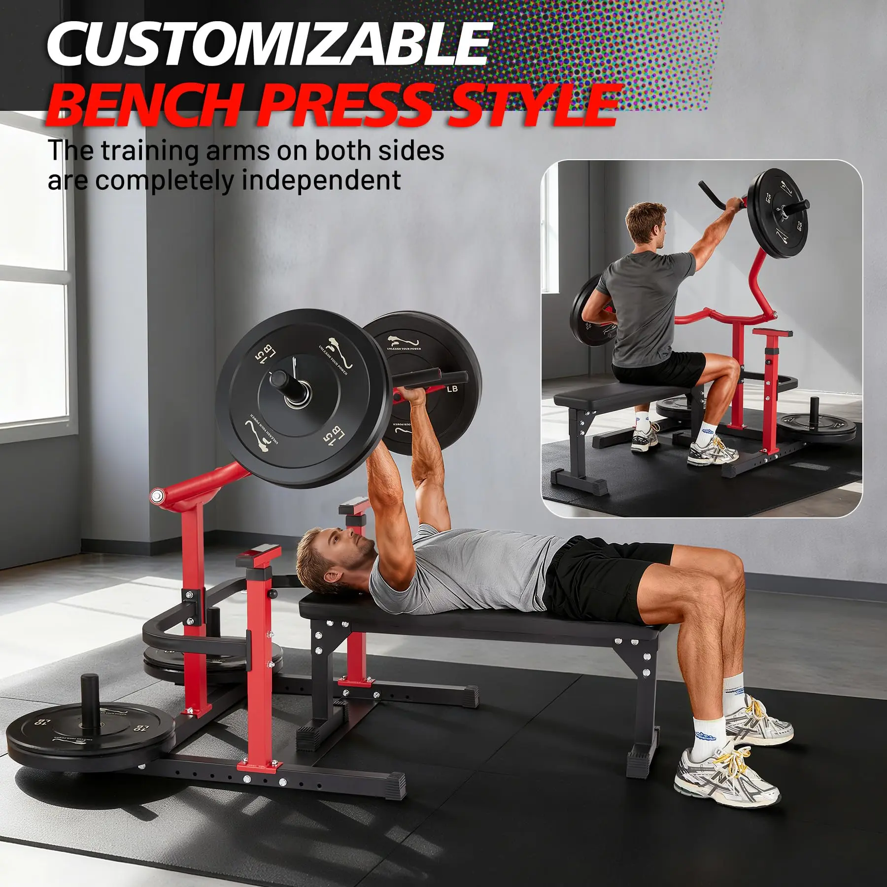 Chest Press Machine – Adjustable Flat Bench, Heavy-Duty Bench Press Rack with Independent Converging Arms, Smooth Bearings, Versatile Strength Training for Home Gym