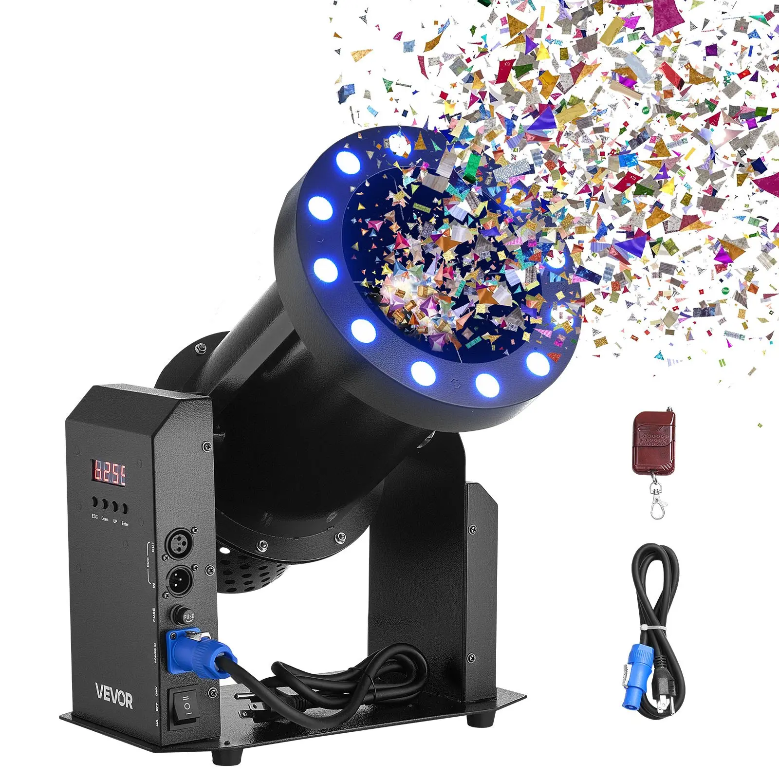 Electric Confetti Machine with LED Lights, 1500W Powerful Output Confetti Cannon Launcher, DMX512, Manual Remote Control, Portable Confe-tti Shooter for Wedding Christmas Event Show Stage