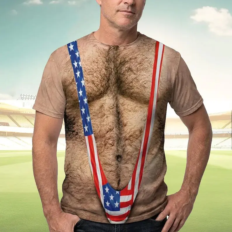 Funny Patriotic 3D T-Shirt for Men, American Flag c, 4th of July AOP Shirt, Funny Gag Gif for him