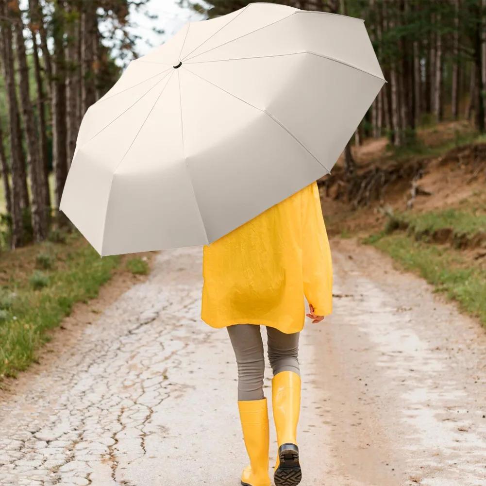 Large Folding Umbrella Automatic Open Close with Loop Handle for Rainy Days Outdoor Waterproof Steel Vinyl Unisex Green Compact Windproof