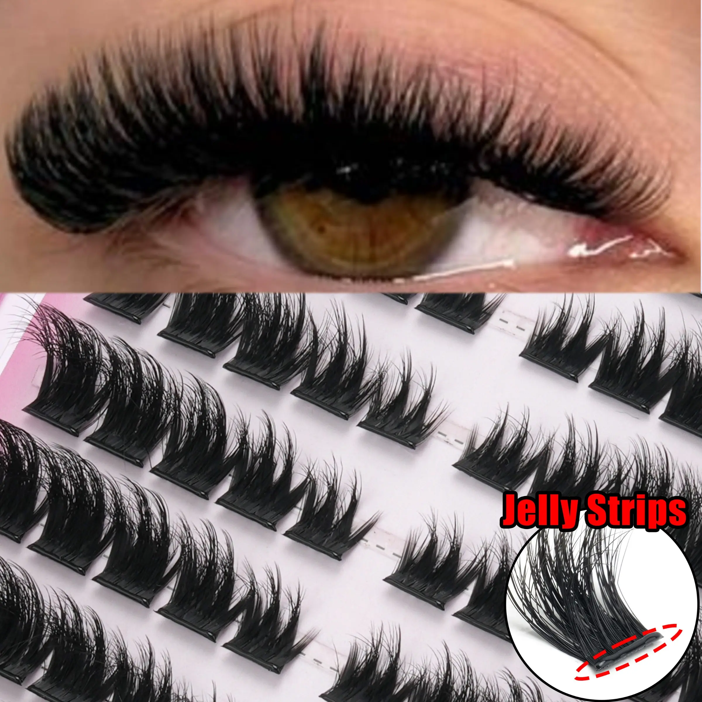 100 Pcs Dense Cluster False Lashes, 3D Curl Design, No Glue Self-Adhesive, Segmentable for Eye Makeup, Easy Application