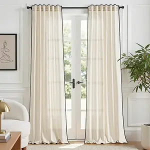 French Border Linen Blend Curtains