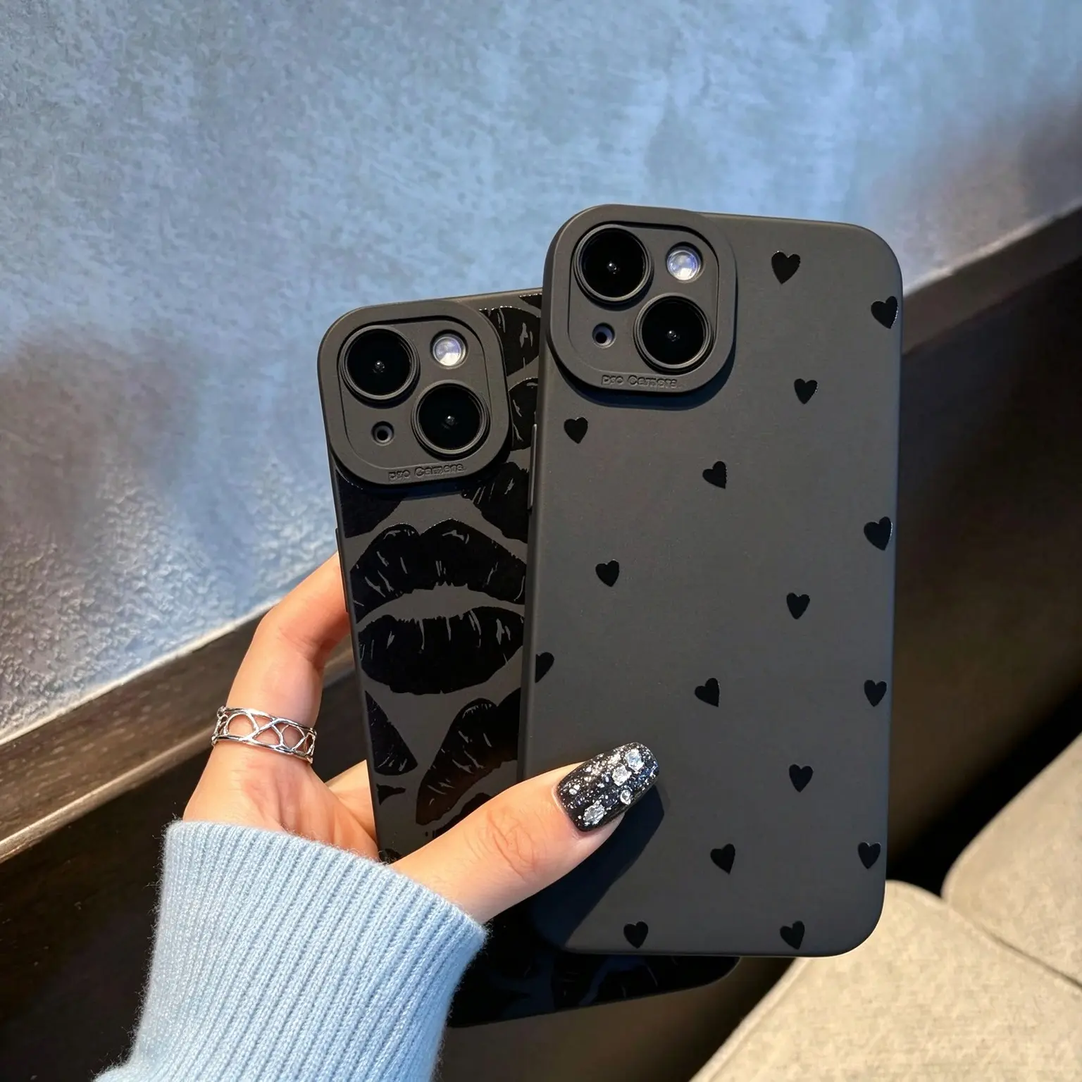 Women's Aesthetic Hearts Print Shockproof Cellphone Case - Polycarbonate-TPU Casing & Cover, Drop Protector, Compatible with iPhone 12,12 Mini,13,14 Pro Max,15,16,17,18 Pro, Black, Automatic Machine & Handheld Mobile Phone Accessory