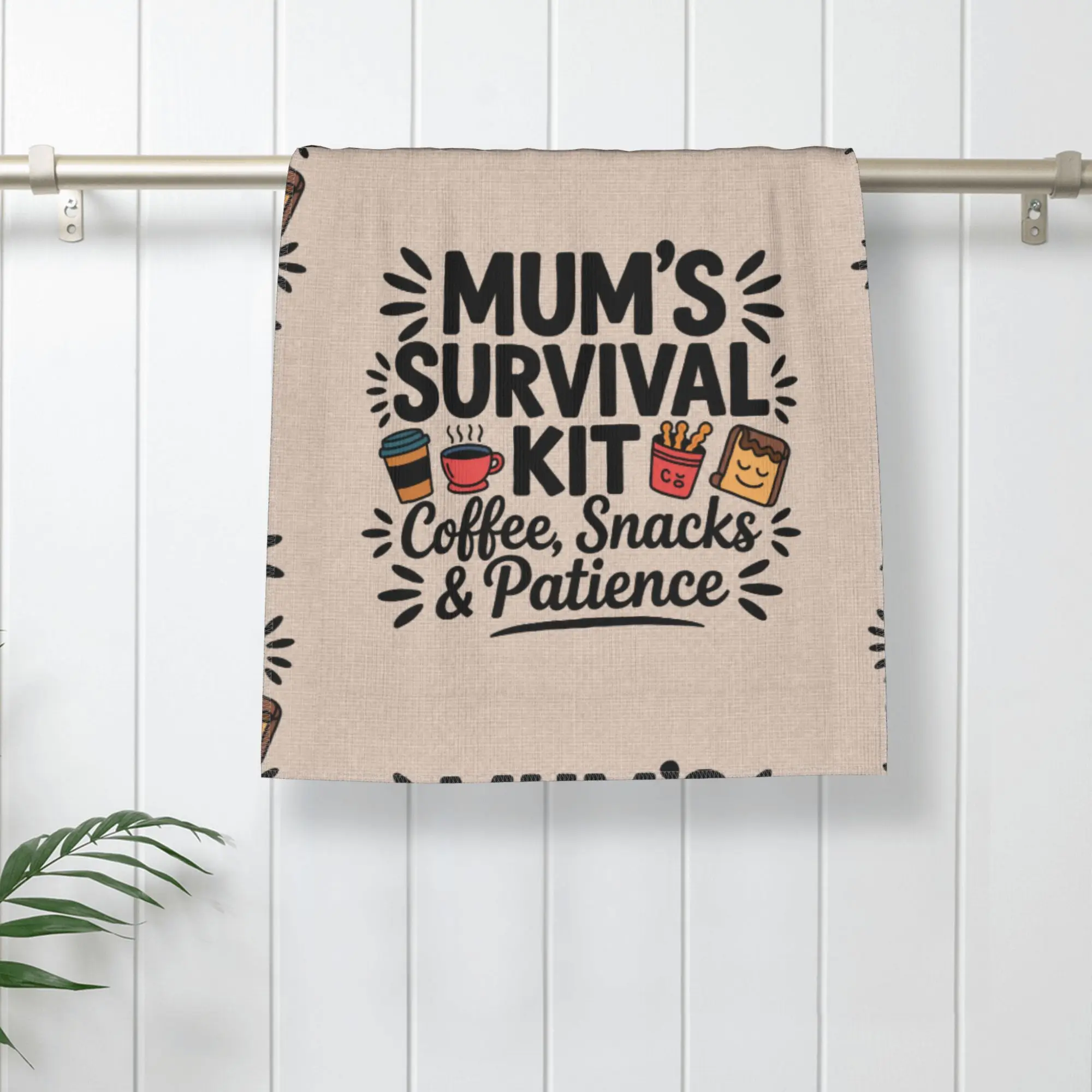 Microfiber Hand Towel - Mum's Survival Kit, Funny Coffee & Snacks Print, Fluffy Super Absorbent Soft Skin-Friendly, Fast Drying Personal Everyday Multi-Use Towel, 35x75cm Home Gift (Bathroom/Kitchen Use)