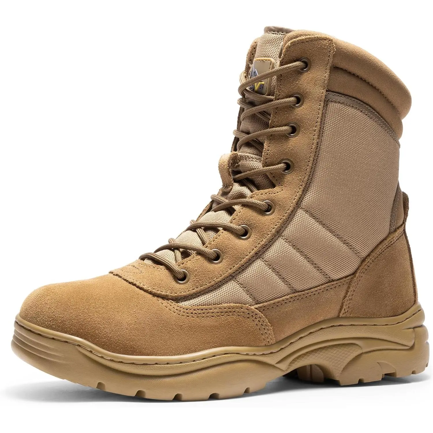 Men's Military Tactical Leather Work Boots, Side Zipper, All Black Shoes for Motorcycle Combat Use