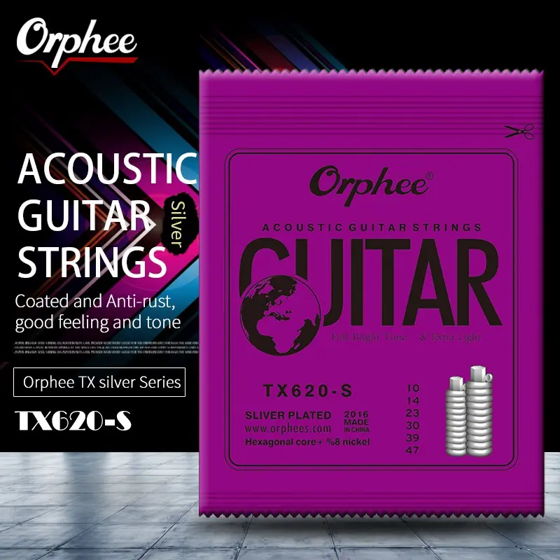 Aurora Tx620p X Series Acoustic Guitar Strings, Carbon Steel Hex Alloy Core, Copper Wound, Rust-Resistant, Smooth, Ideal for Daily Practice