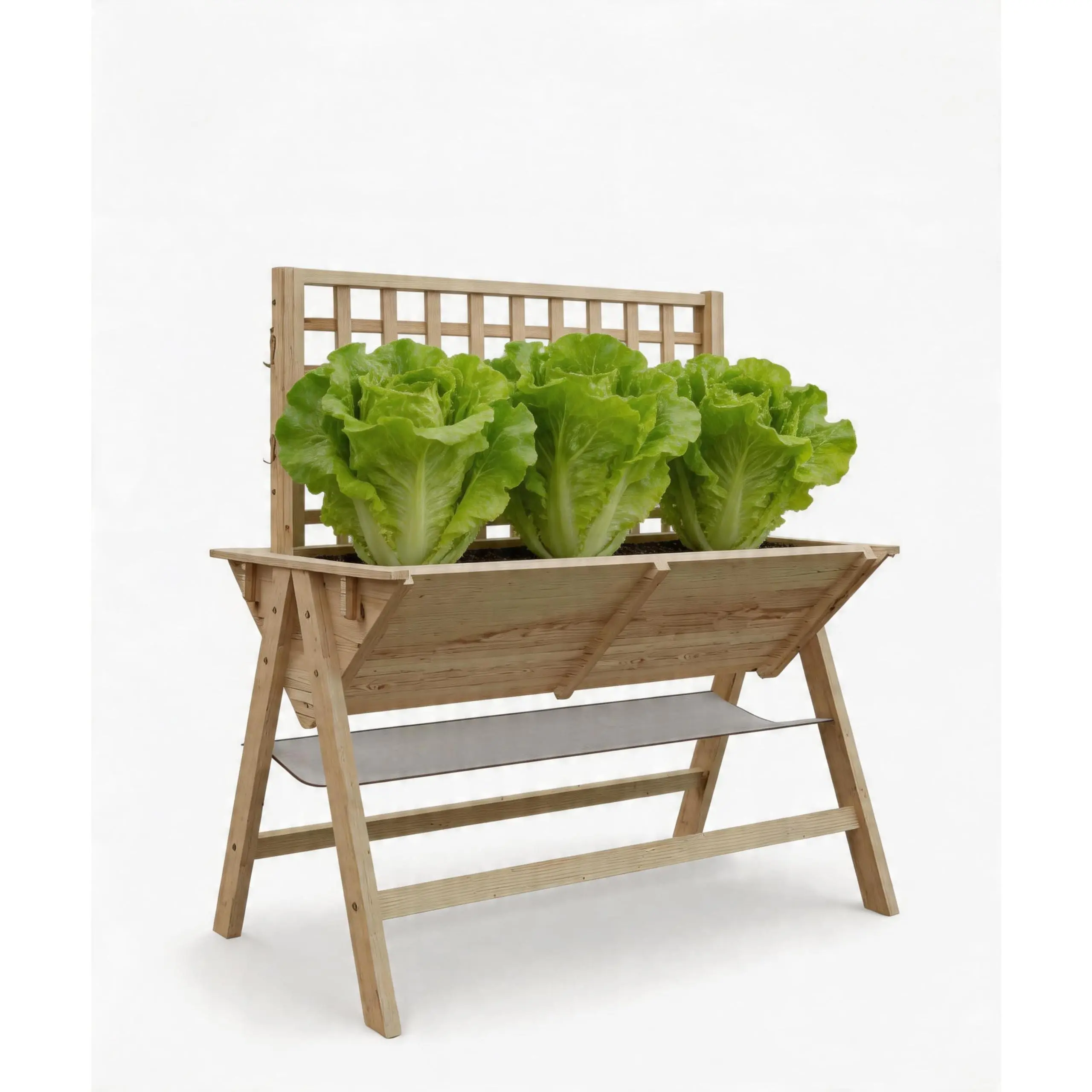 GARVEE 52x30x54 in Natural Wood Standing Raised Garden Bed with Legs, Outdoor Standing Bed with Climbing Trellis for Vegetables, Flowers