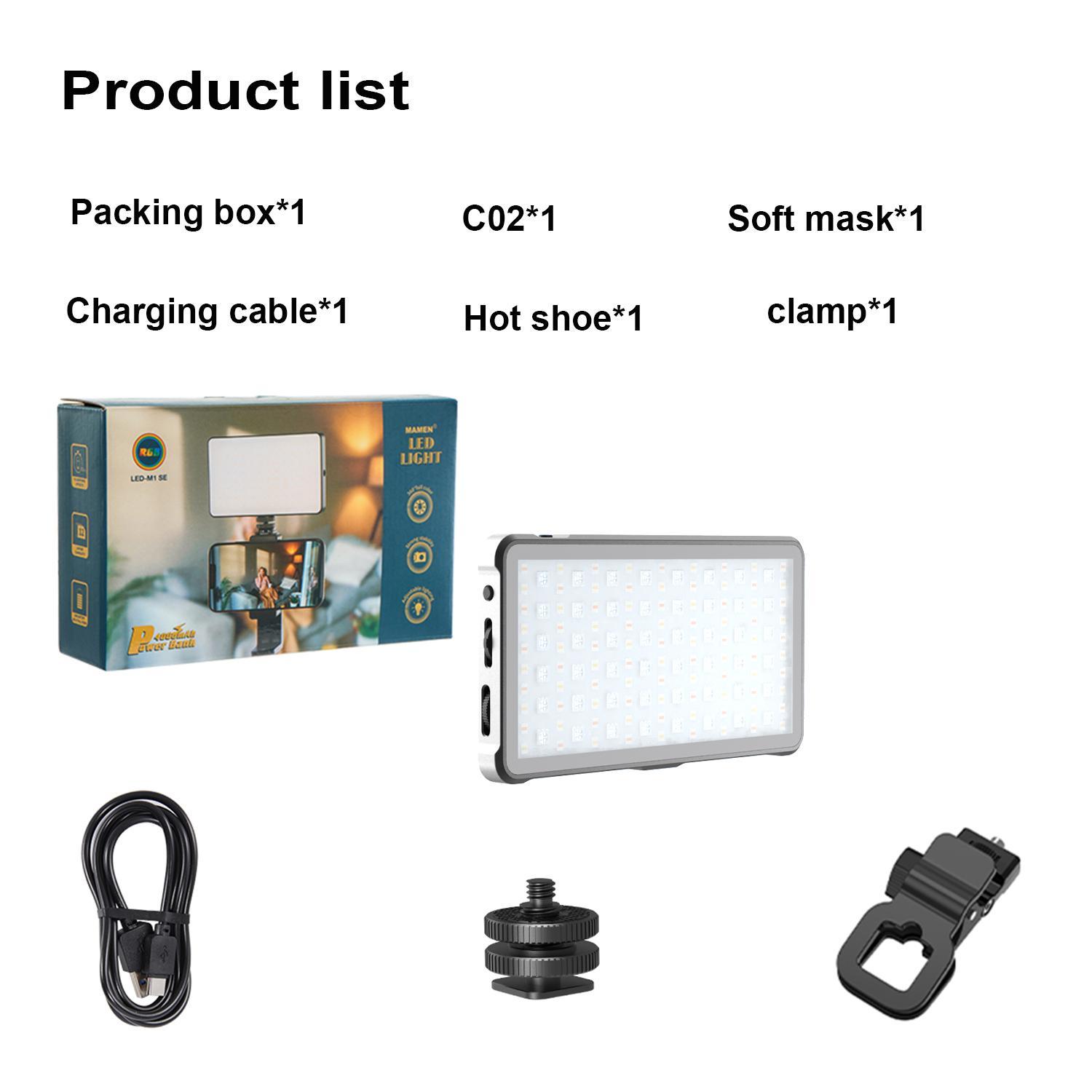 RGB Video Light, Portable LED Camera Light Panel, 0-360 Full Color LED Light, Rechargeable DSLR Lighting for Vlogging, Photography, Video Conference, Smartphone, Photographic Fill Light