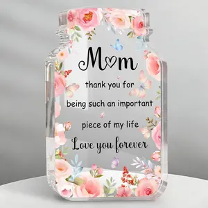 Thank You Gifts for Mom, Love You Forever Desktop Decor Sign, Inspirational Quotes Mason Jar Acrylic Plaque, Mothers Day Gift for Office Home