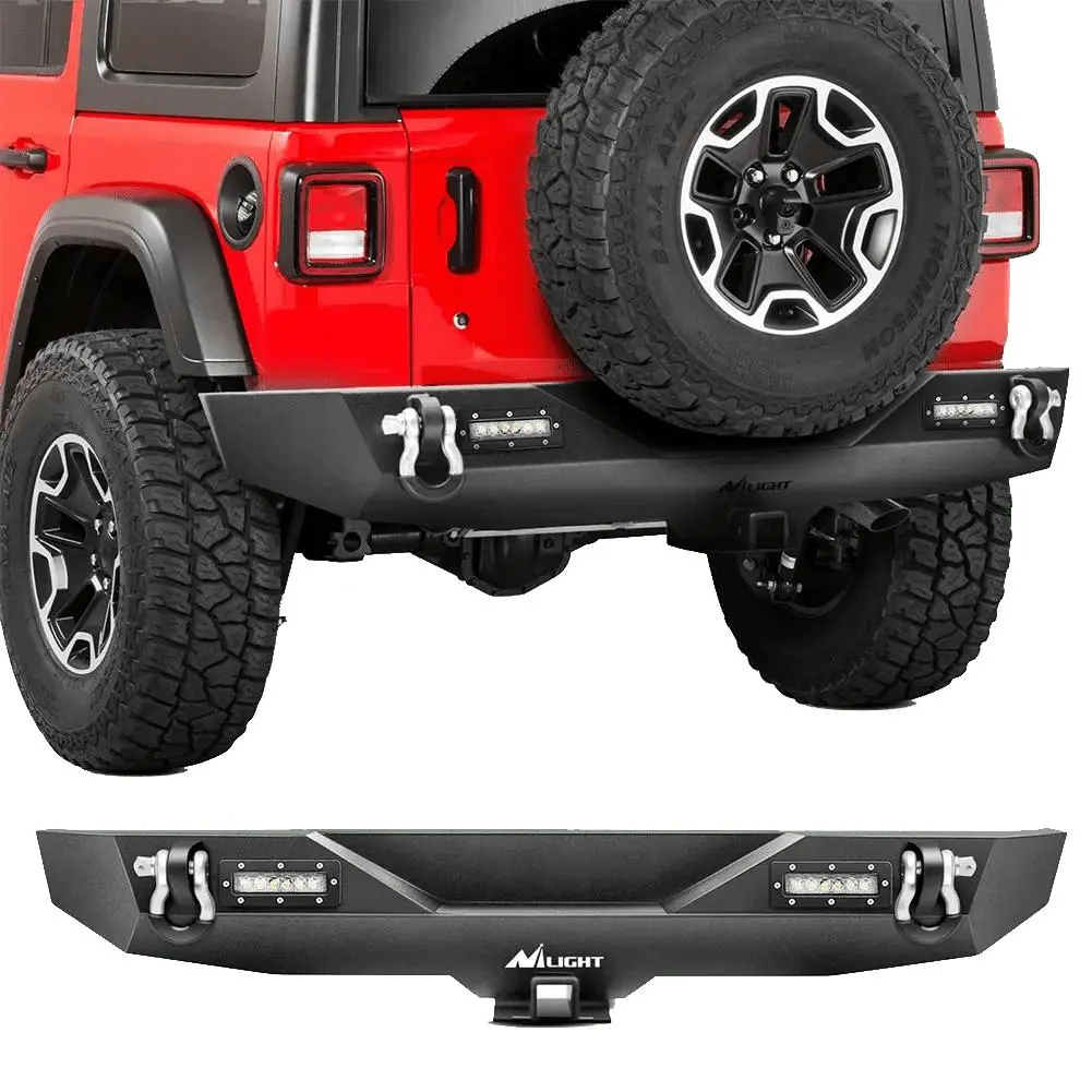 Nilight 2018 2019 2020 2021 2022 2023 Jeep Wrangler JL Rear Bumper Rock Crawler Bumper with 2Pcs Hitch Receiver 2Pcs Upgraded 18W LED Lights D-Rings Textured Black