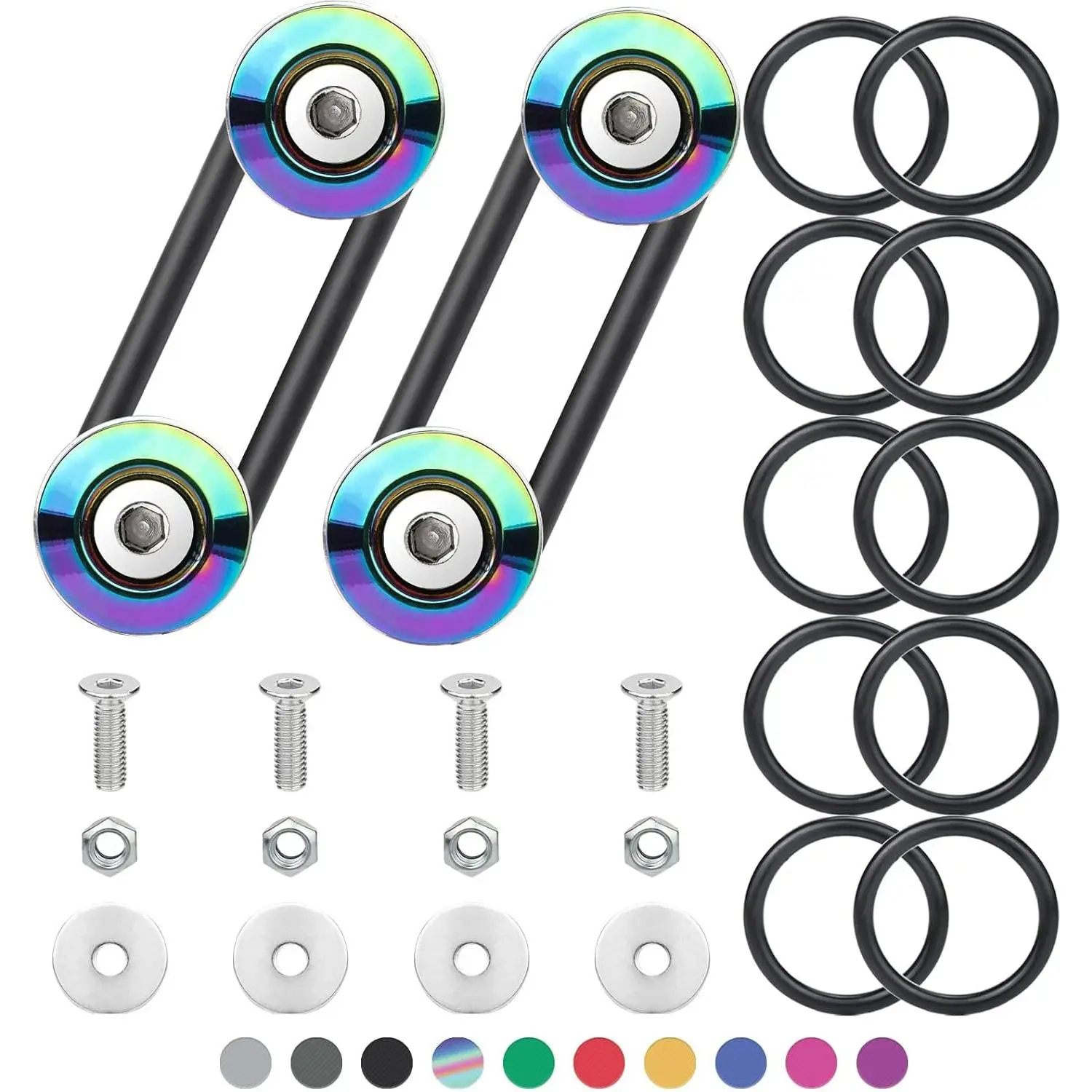 Bumper Quick Release, Quick Release Trunk Front Rear Bumper Fasteners Fenders Holders Kit Compatible for Universal Car Bumper (Color 4 x Quick Release Tabs with 12 x O-Ring Fastener)