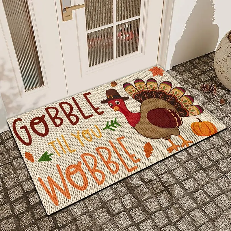 1 Pc Turkey-Themed Thanksgiving Doormat Featuring A Linen Surface Diatomaceous Mud For Anti-Slip And Water Absorption Suitable For Both Indoor And Outdoor Use With Printed Designs Serving As A Festive Home Decoration