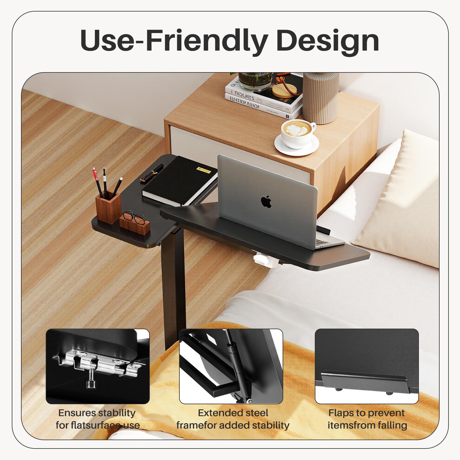 Bed Desk Adjustable Overbed Bedside Table Rolling Laptop Tray Desk Cart Height Portable Mobile Sit Stand Table Tilting Hospital Bed with Wheels,Mobile Rolling Laptop Desk,Tilting Bedside Table for Laptop,Bed,Sofa,and Office Use,easy to operate Install